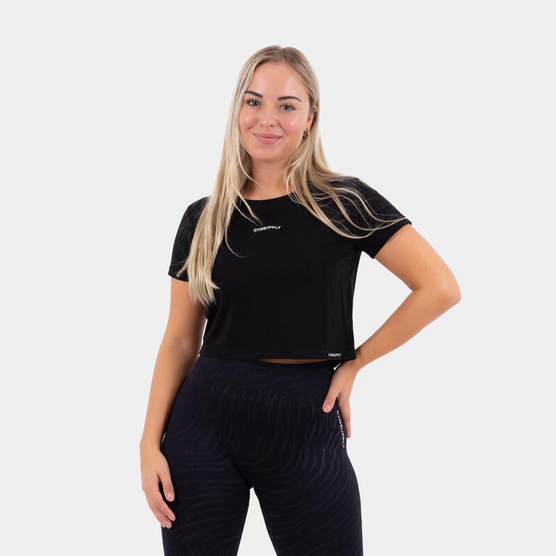 Fitness Crop T-shirt Dames - Zwart