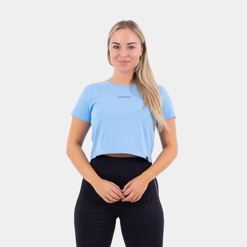 Fitness Crop Chemise Femme -Blue