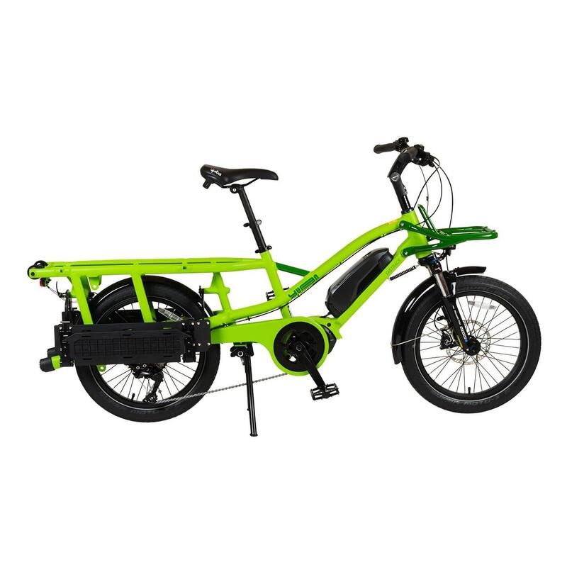 Bicicletta da carico elettrica Yuba Fastrack Verde con portapacchi trasformista