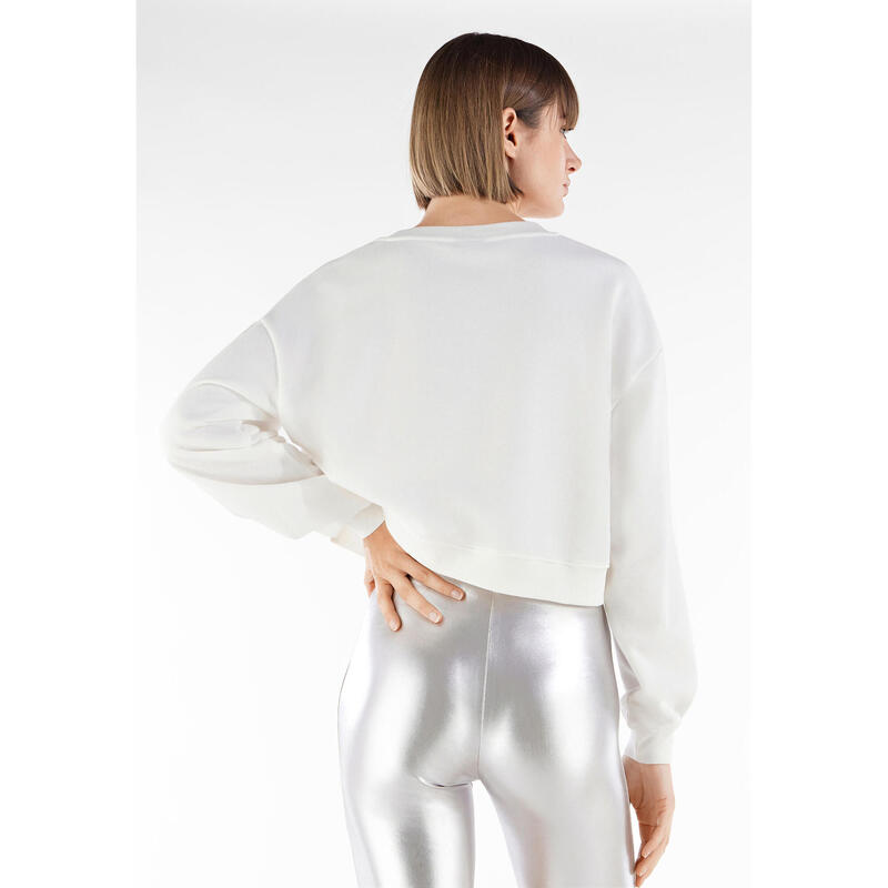 Felpa comfort cropped leggera con stampa lettering