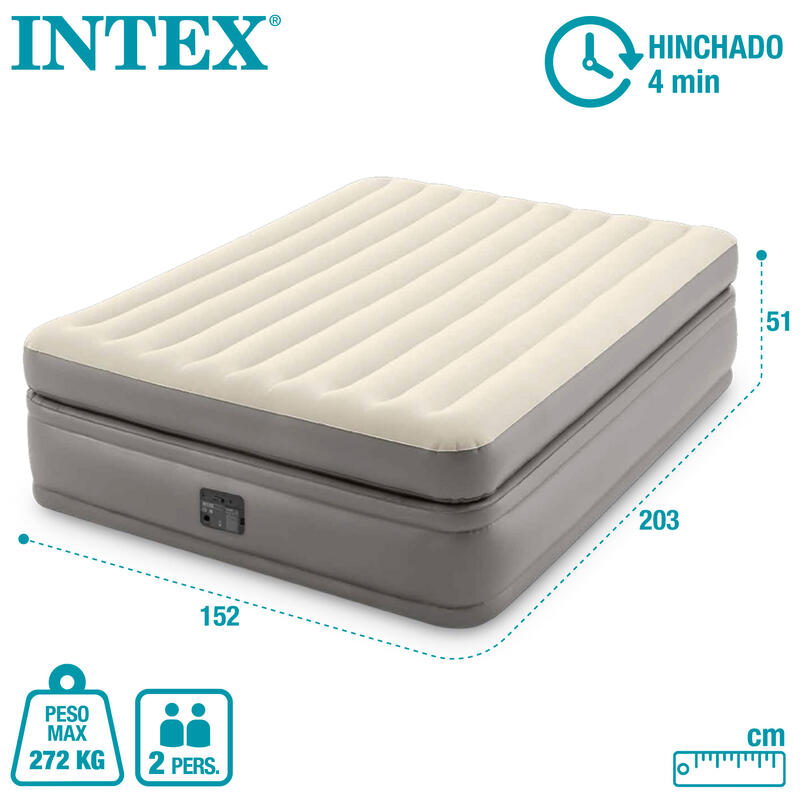 Colchón hinchable INTEX 152 x 203 - 30 cm - Firmeza regulable - SUBIDA MEDIA