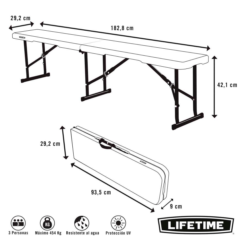 Banco plegable ultrarresistente 454 kg LIFETIME 183x29x42 cm uv100 4/7