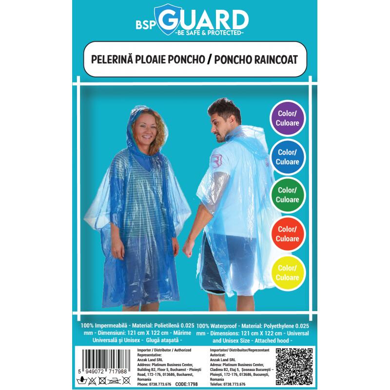 Pelerina de Ploaie - Model Poncho - Albastru - BSP Guard