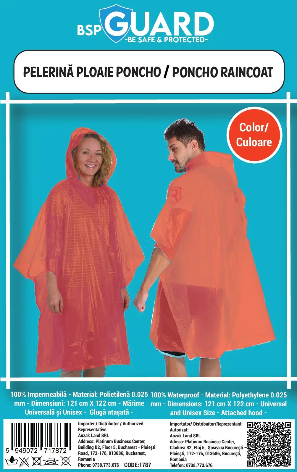 Pelerina de Ploaie - Model Poncho - Rosu - BSP Guard 6/6