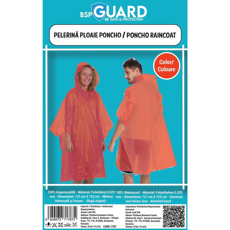 Pelerina de Ploaie - Model Poncho - Rosu - BSP Guard