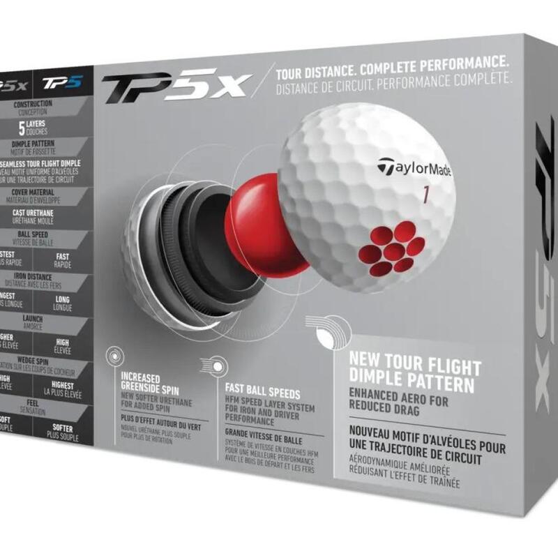 Doos van 12 TaylorMade TP5 X Golfballen Wit Nieuw