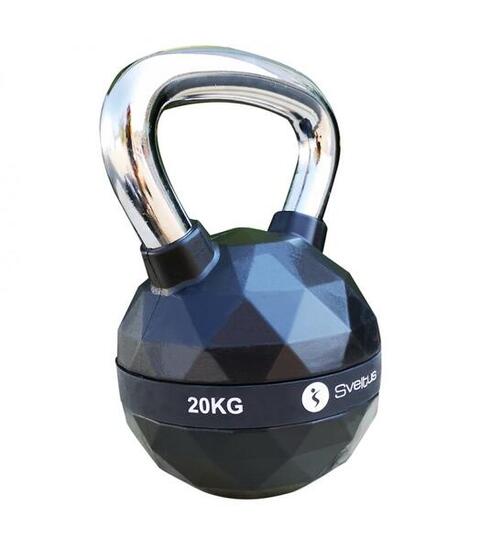 Kettlebell diamant 20kg SCHWARZ, revêtement uréthane, poignée acier