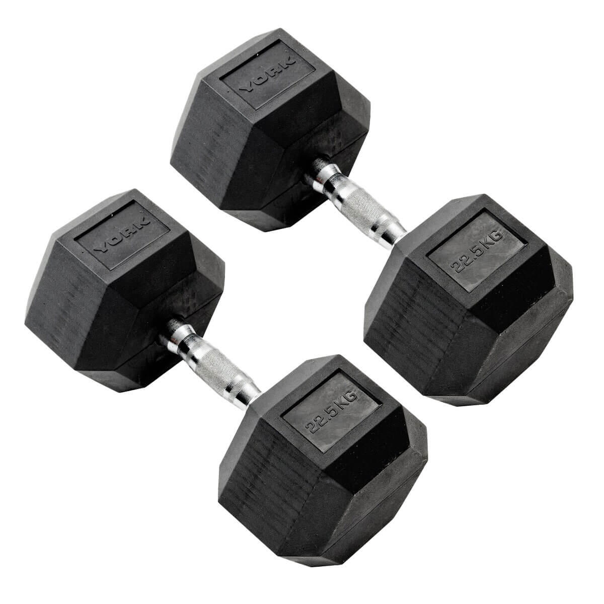 YORK BARBELL York 22.5kg Commercial Rubber Hex Dumbbells Weights