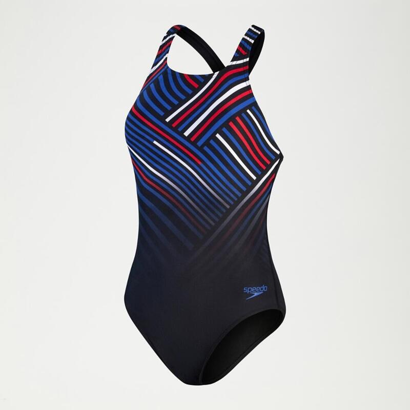 Speedo Womens Digital Printed Medalist Black/Fed Red/Chroma Blue/White