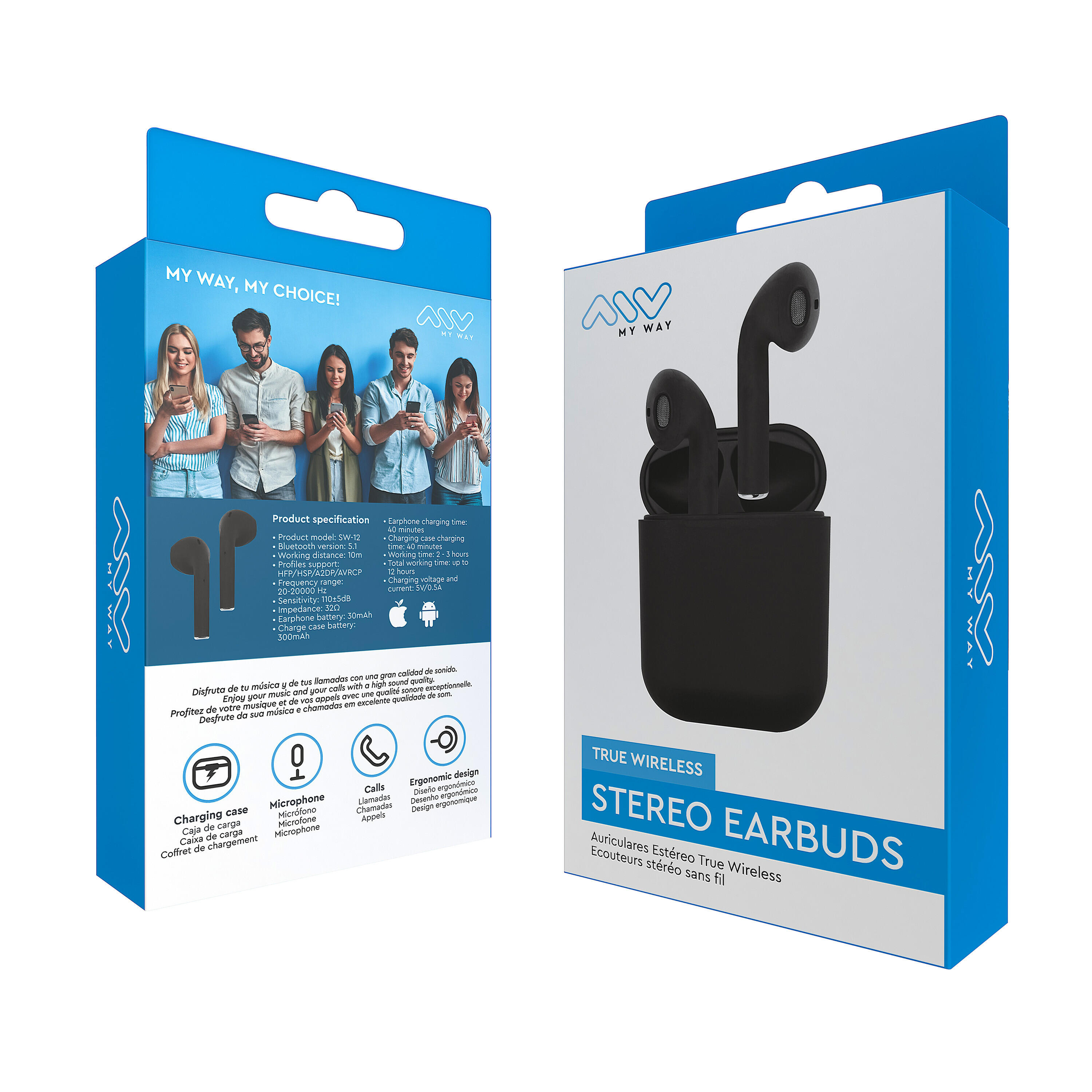 Myway auriculares estéreo Bluetooth touch control negros 6/7