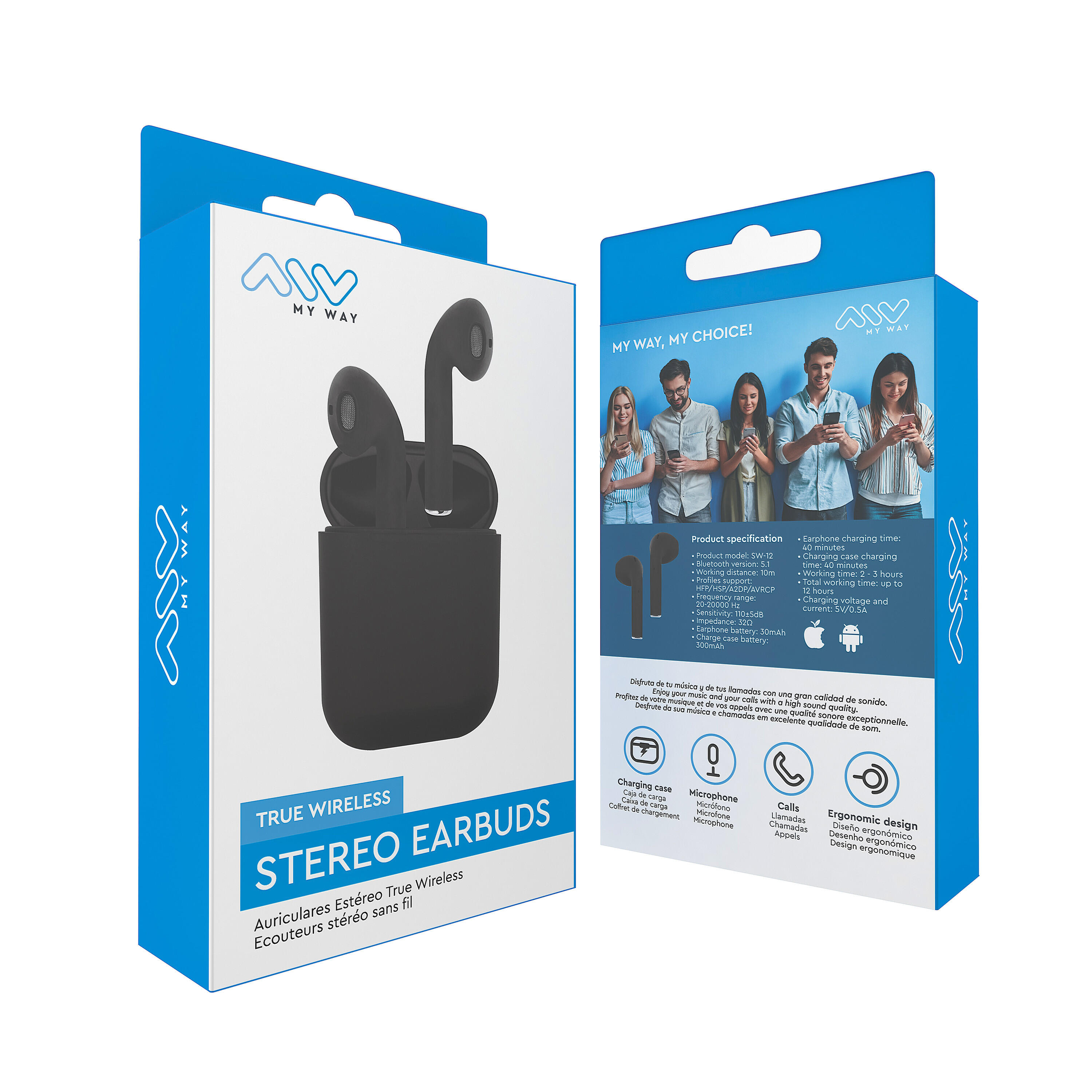 Myway auriculares estéreo Bluetooth touch control negros 7/7