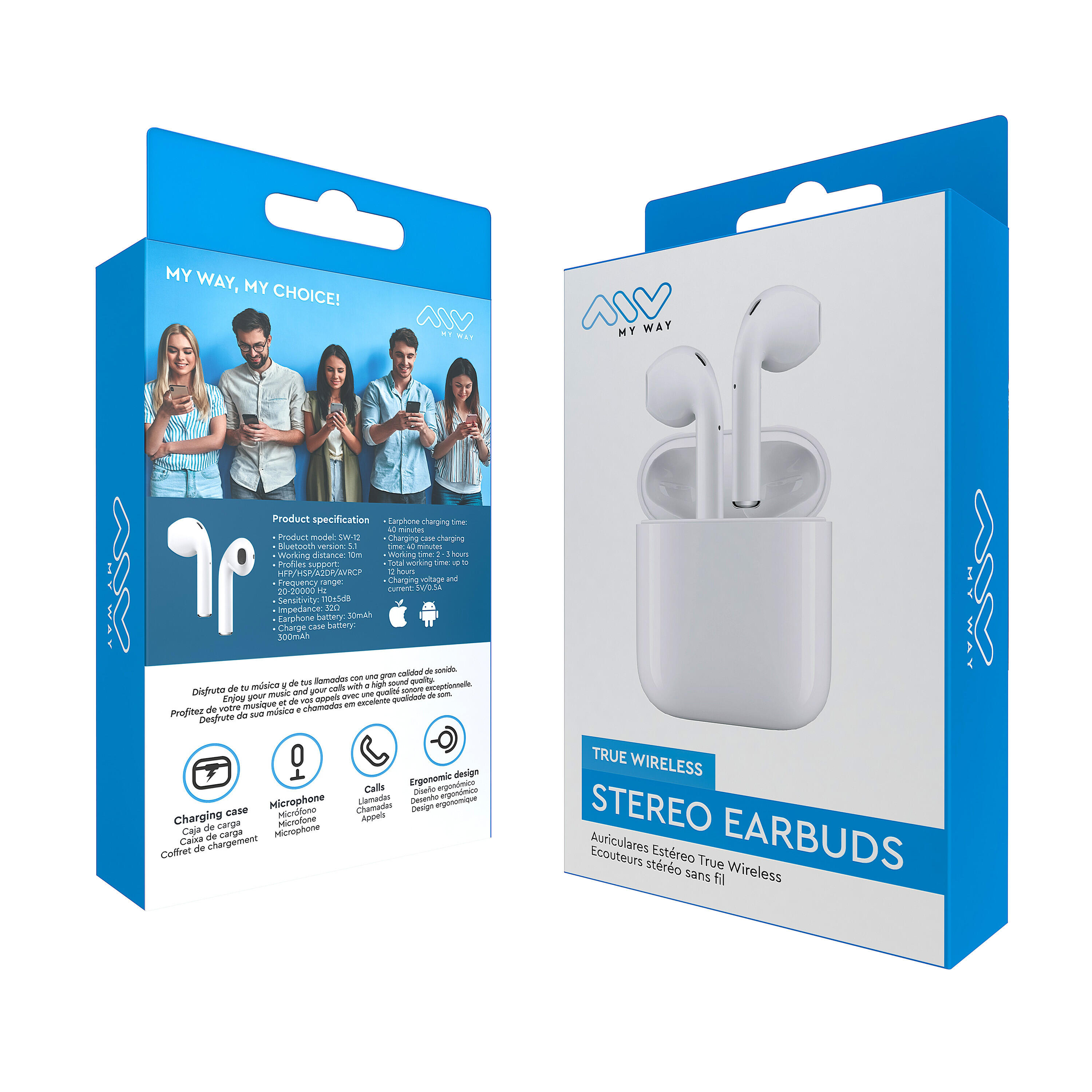 Myway auriculares estéreo Bluetooth touch control blancos 6/7