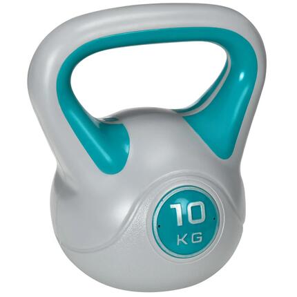 Kettlebell 10 Kg - haltère boule - poignée ergonomique - PU gris bleu