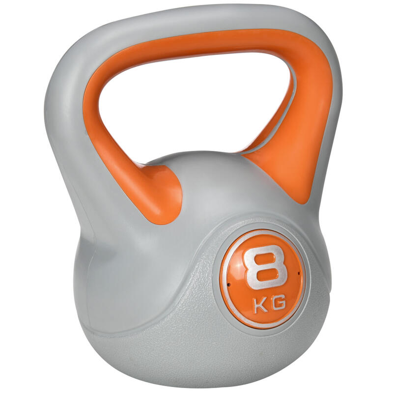 SPORTNOW Kettlebell 8kg in PU e Sabbia con Base Piatta e Impugnatura Arancione