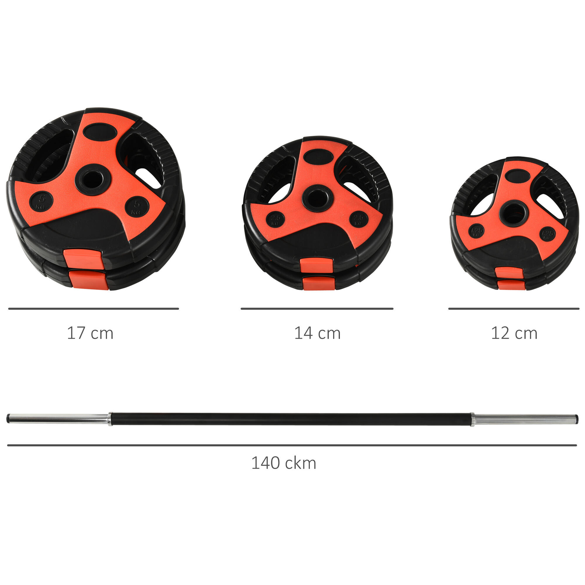 SPORTNOW Set Bilanciere e Pesi da 20kg Nero e Rosso per Sollevamenti e Stacchi 3/7