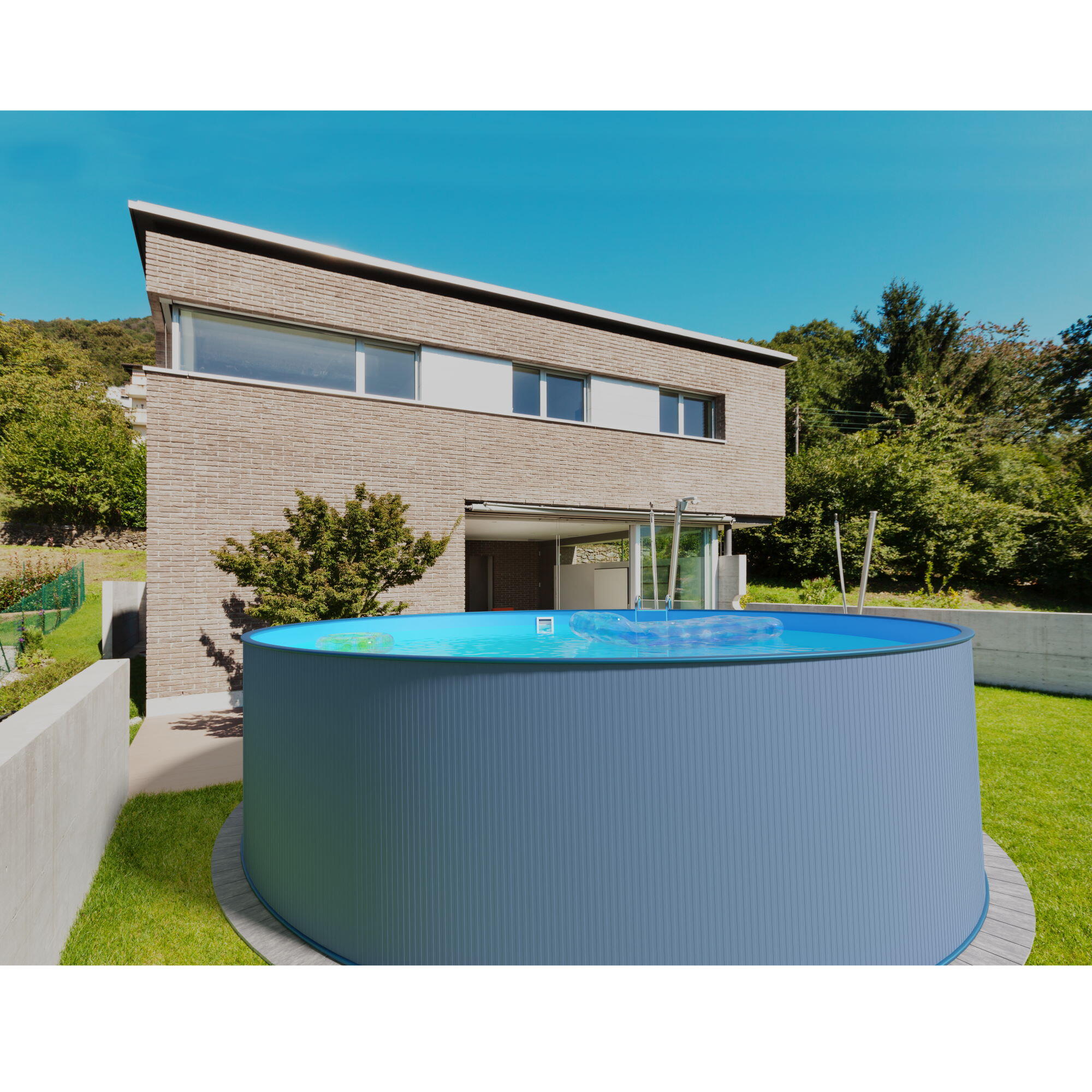 Stahlwandpool rund 400x120cm, Stahl 0,4mm anthrazit, Folie 0,4mm blau 2/7