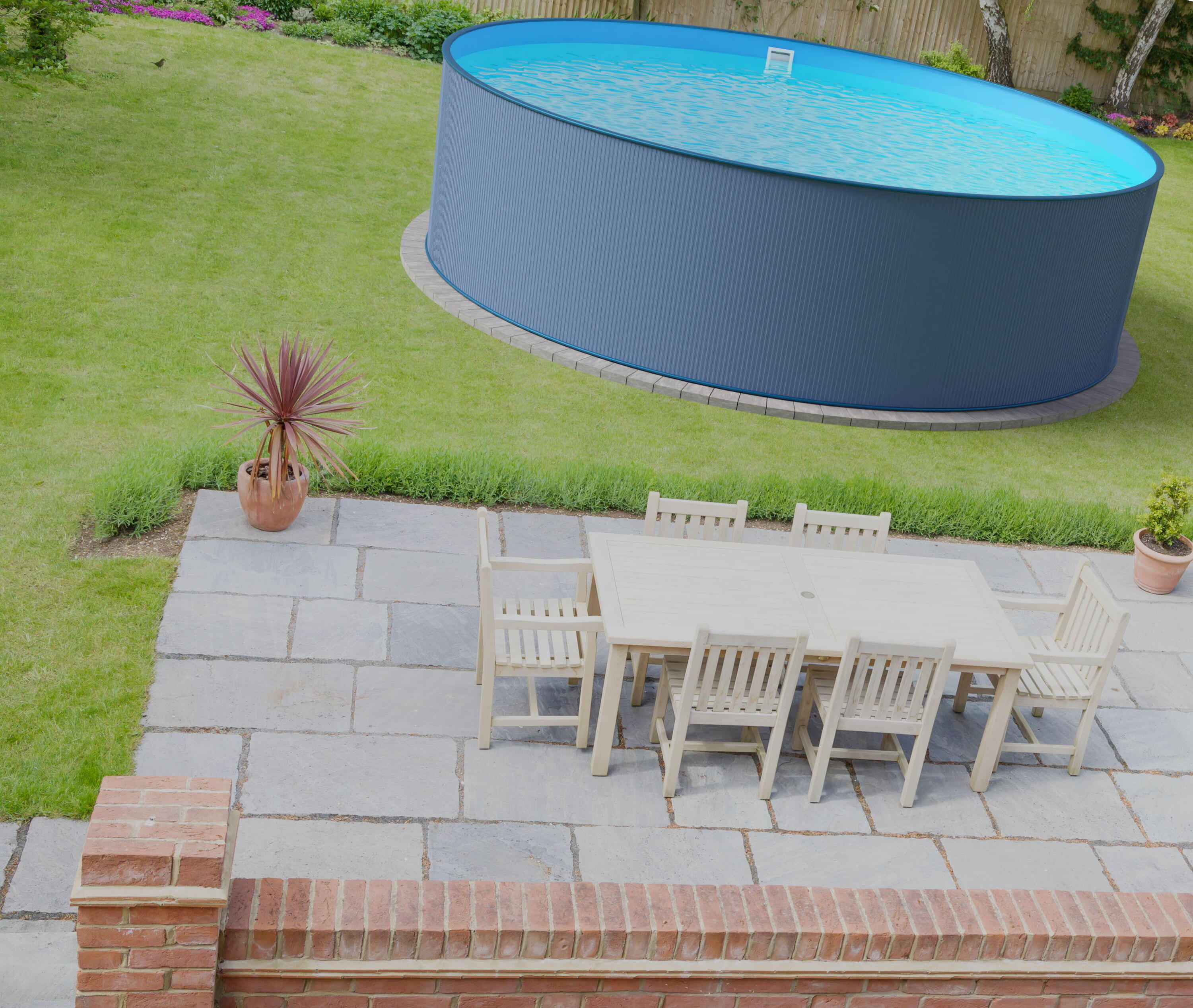 Stahlwandpool rund 400x120cm, Stahl 0,4mm anthrazit, Folie 0,4mm blau 5/7