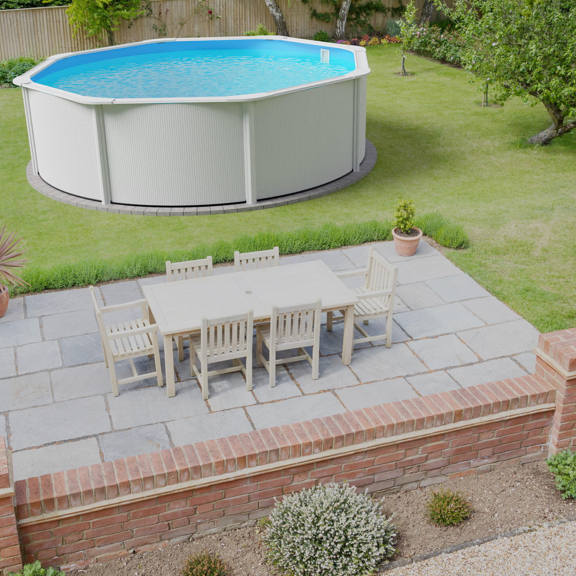 Stahlwandpool Set rund 300x120cm, Stahl 0,45mm Steinoptik, Folie 0,3mm
blau 2/5