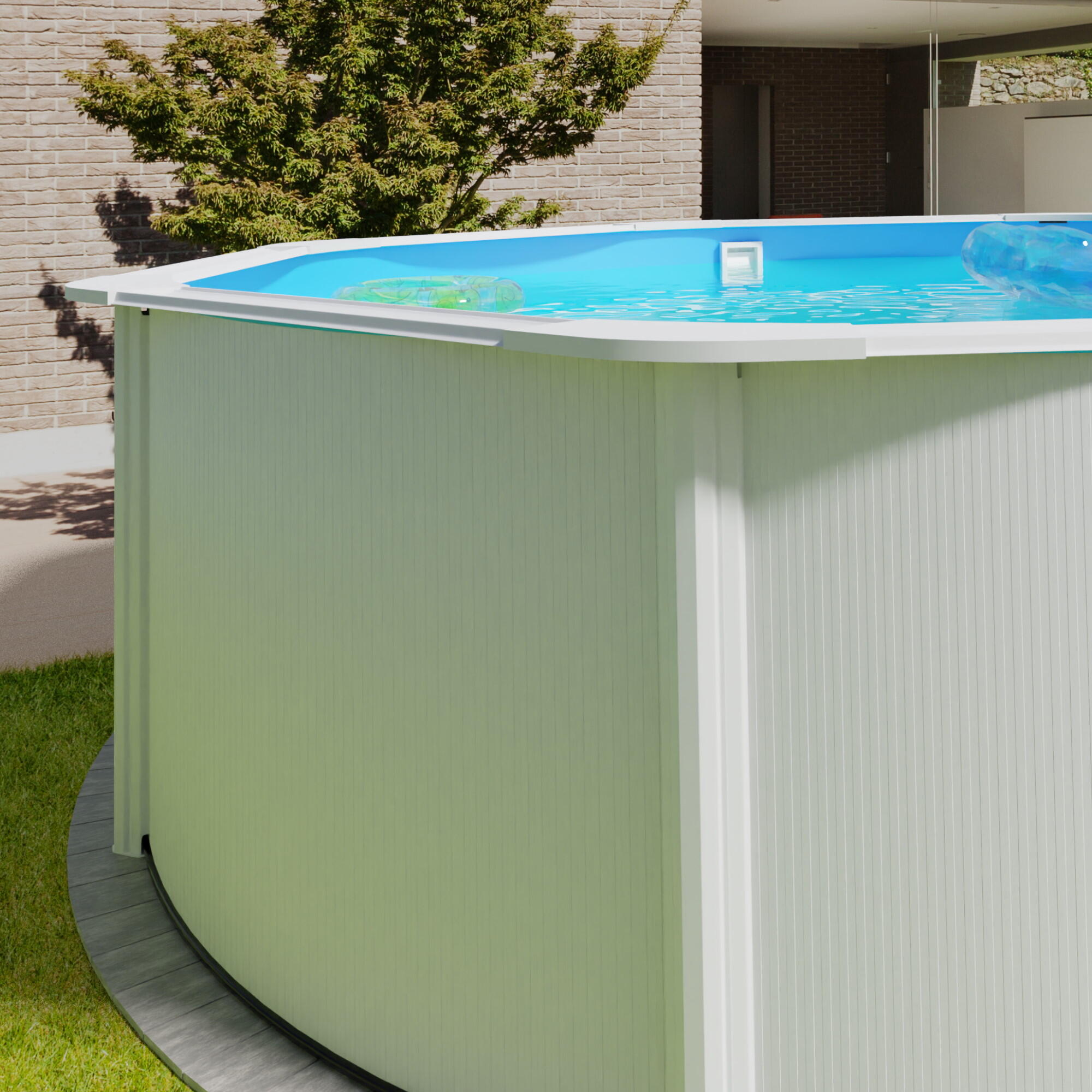 Stahlwandpool rund 300x120cm, Stahl 0,4mm weiß, Folie 0,3mm blau 5/7