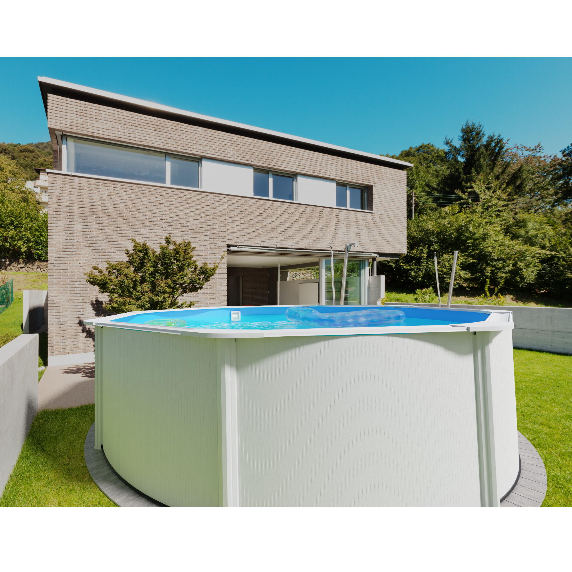 Stahlwandpool Set rund 300x120cm, Stahl 0,45mm Steinoptik, Folie 0,3mm
blau 3/5