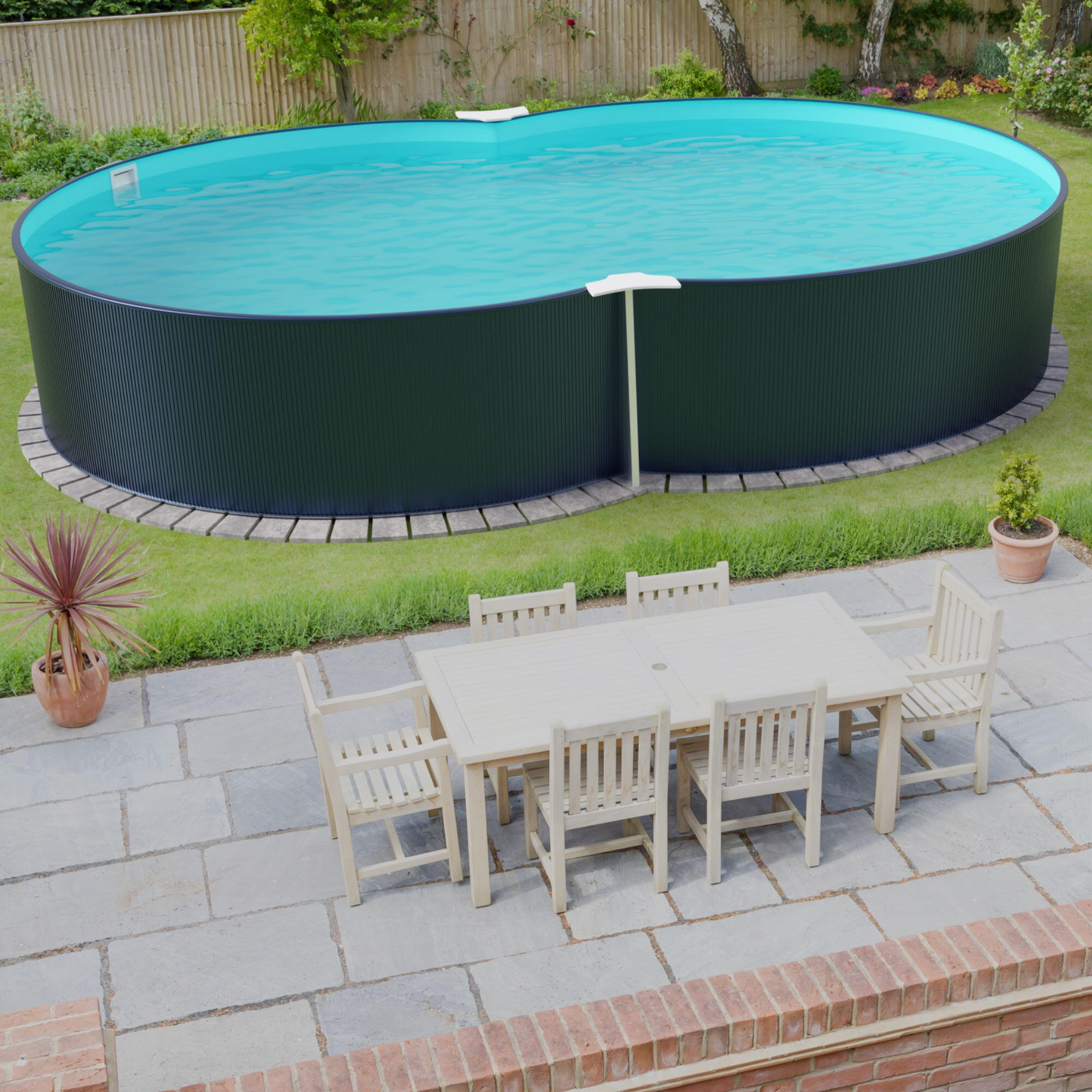 Stahlwandpool achtform 650x420x120cm, Stahl 0,4mm anthrazit, Folie
0,4mm blau 2/7