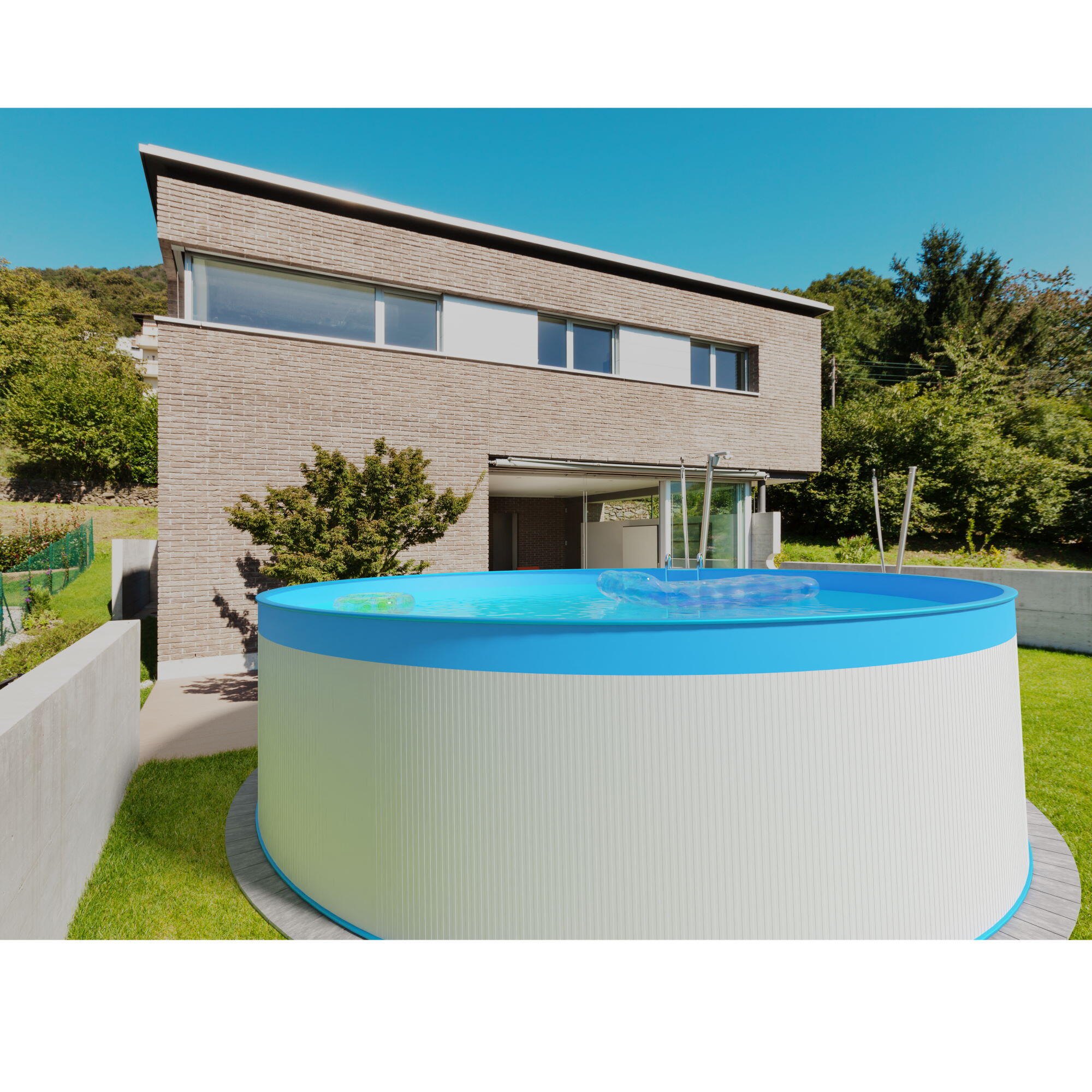 Stahlwandpool Set rund 350x120cm, Stahl 0,4mm weiß, Folie 0,3mm blau 3/5