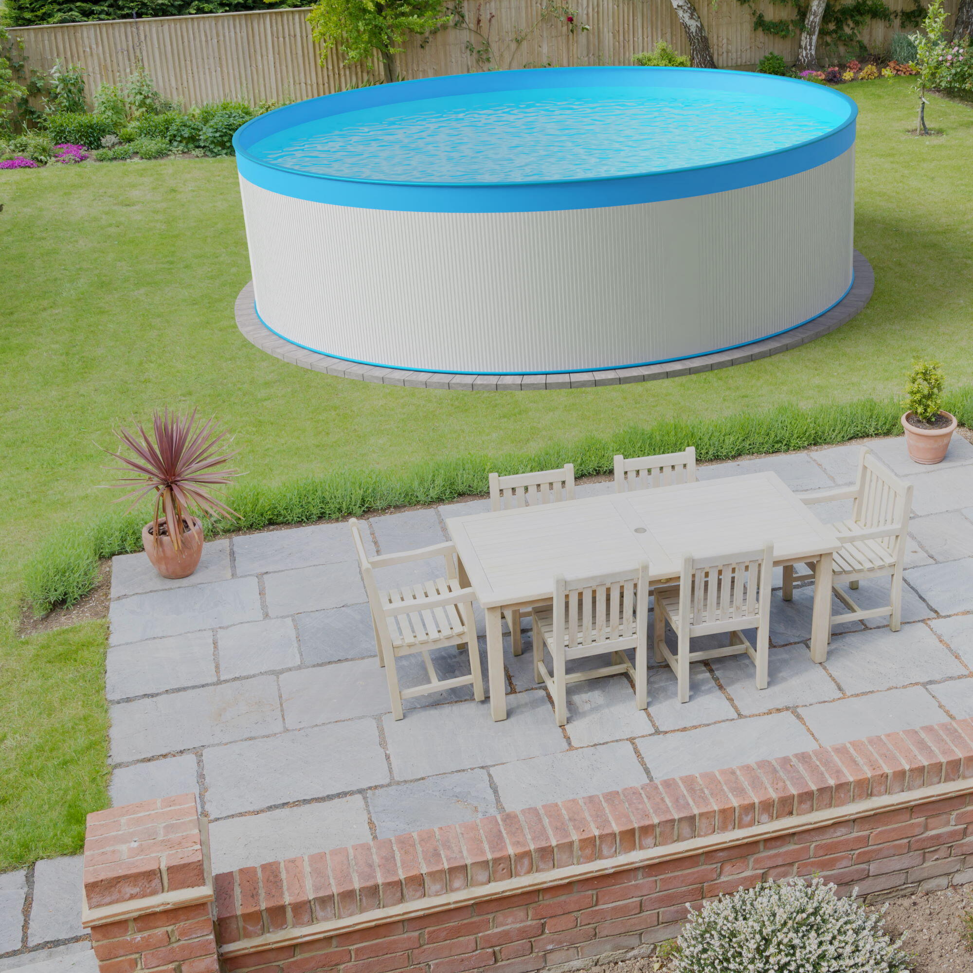 Stahlwandpool Set rund 350x120cm, Stahl 0,4mm weiß, Folie 0,3mm blau 2/5
