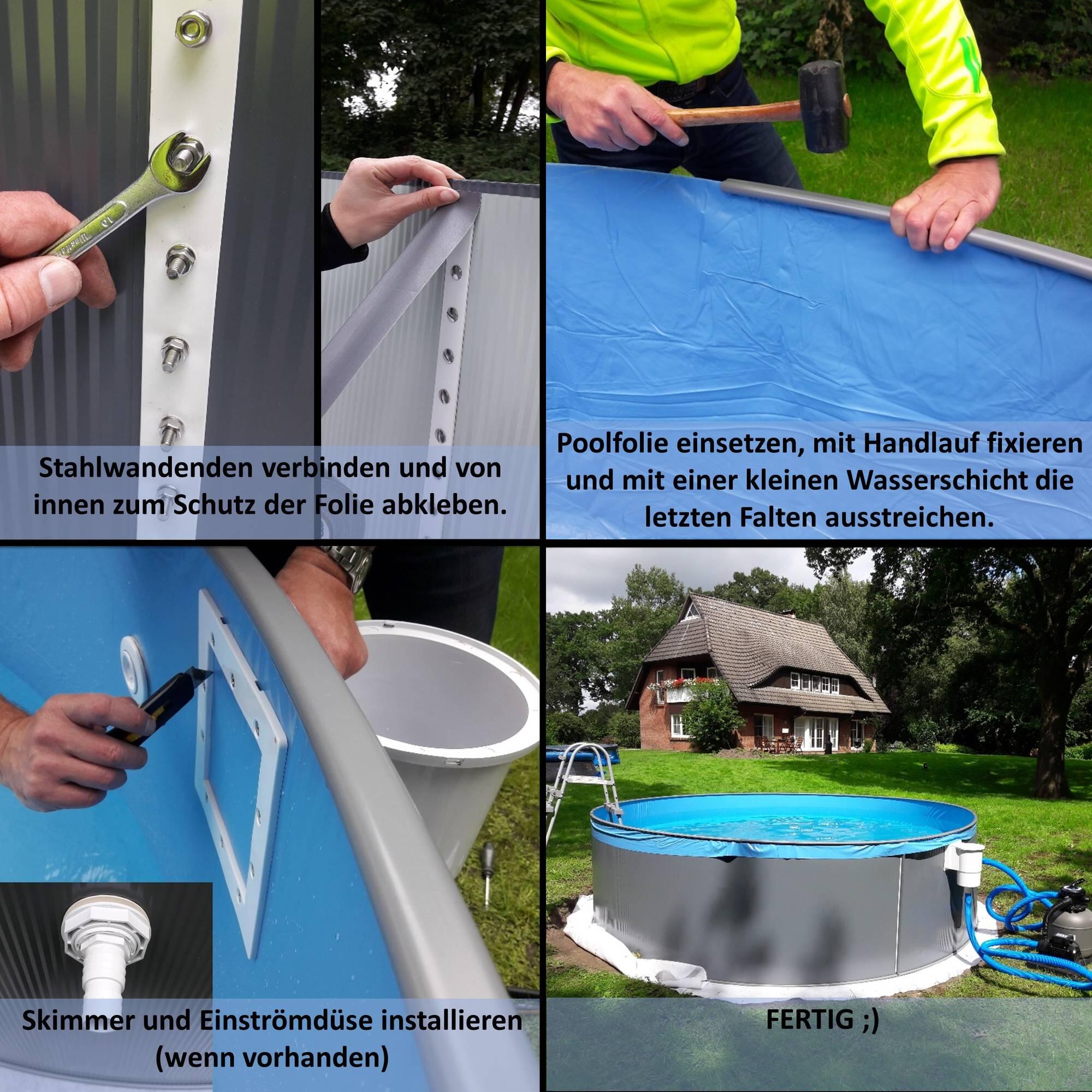 Stahlwandpool Set rund 350x120cm, Stahl 0,4mm anthrazit, Folie 0,3mm
sand 5/7