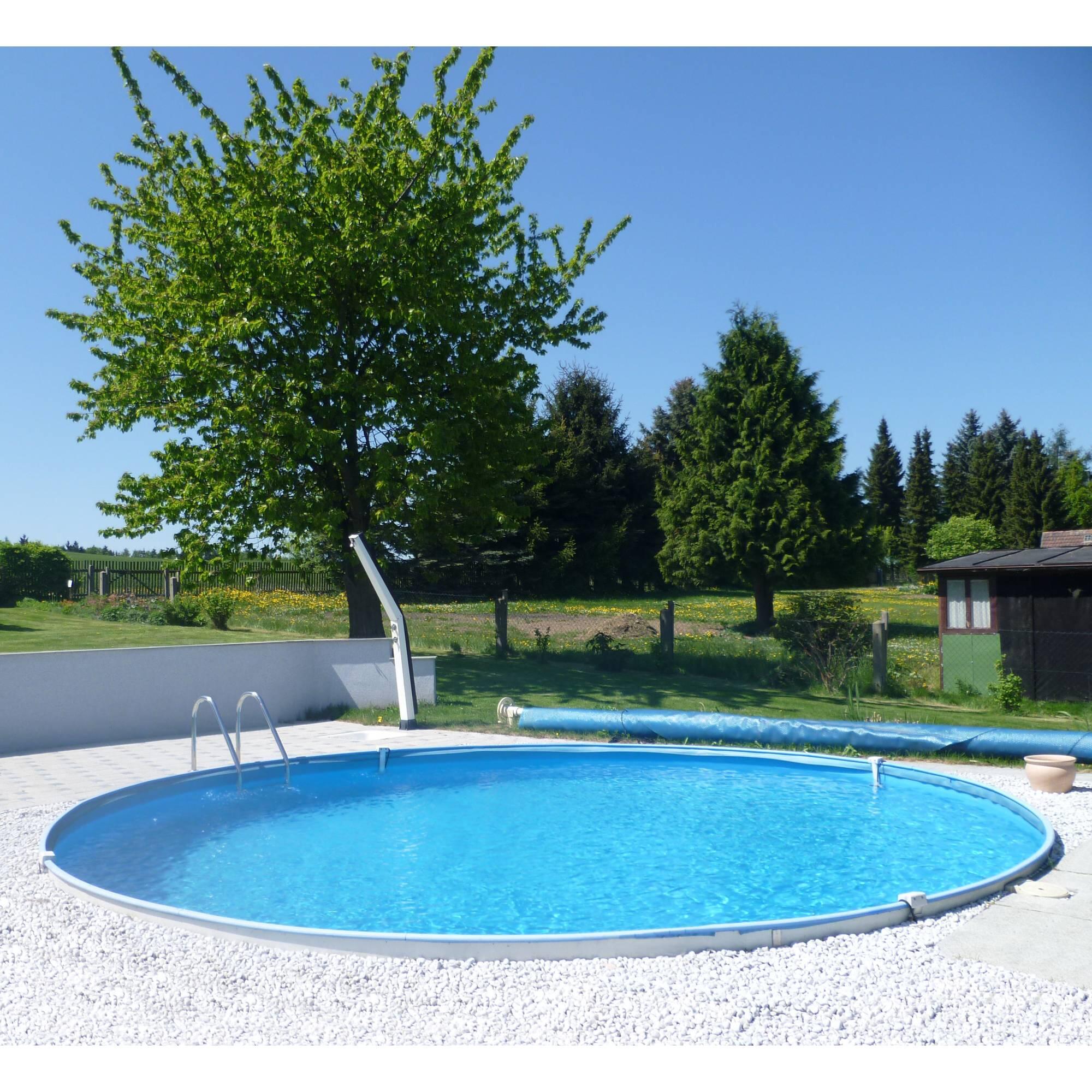 Stahlwandpool Set tief rund 350x120cm, Stahl 0,6mm weiß, Folie 0,6mm
blau 3/7