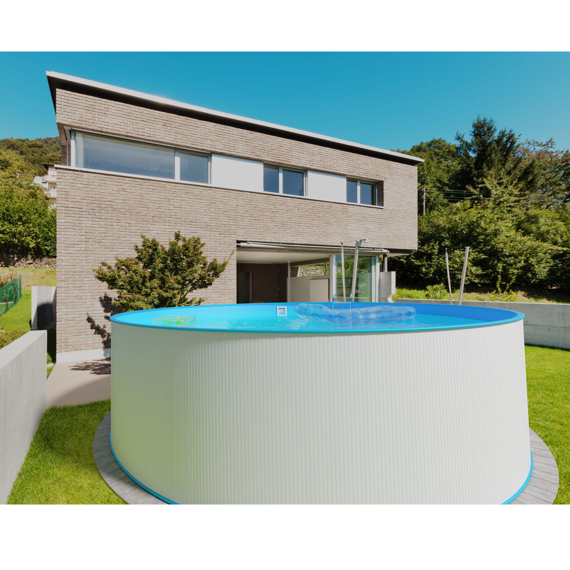 Stahlwandpool Set rund 350x120cm, Stahl 0,4mm weiß, Folie 0,4mm blau 2/7