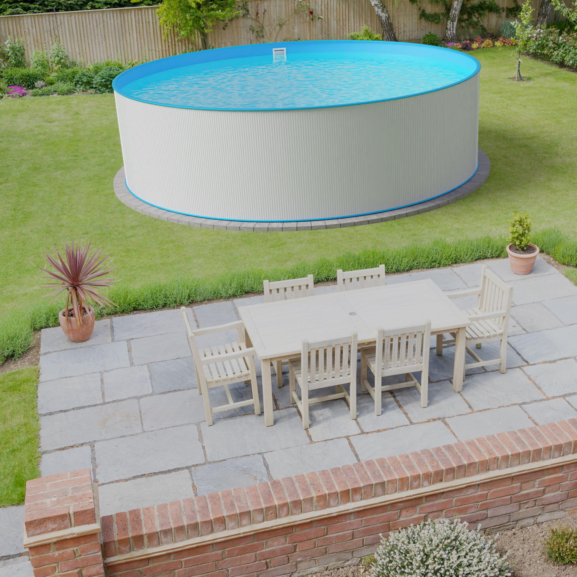 Stahlwandpool Set rund 350x120cm, Stahl 0,4mm weiß, Folie 0,4mm blau 3/7
