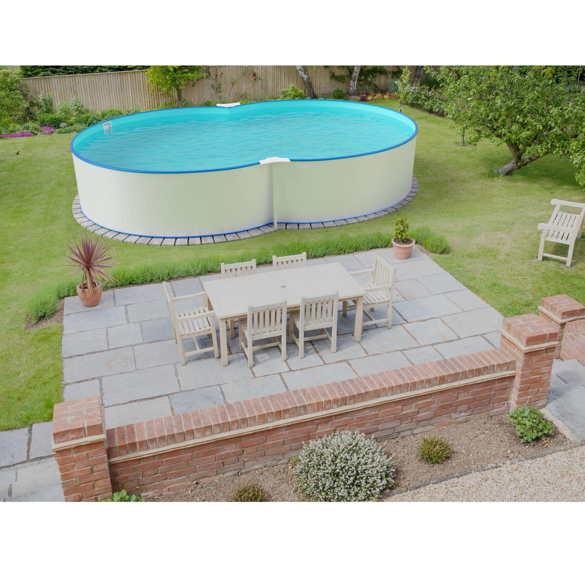 Stahlwandpool Set achtform 540x350x120cm, Stahl 0,4mm weiß, Folie
0,4mm blau 5/5