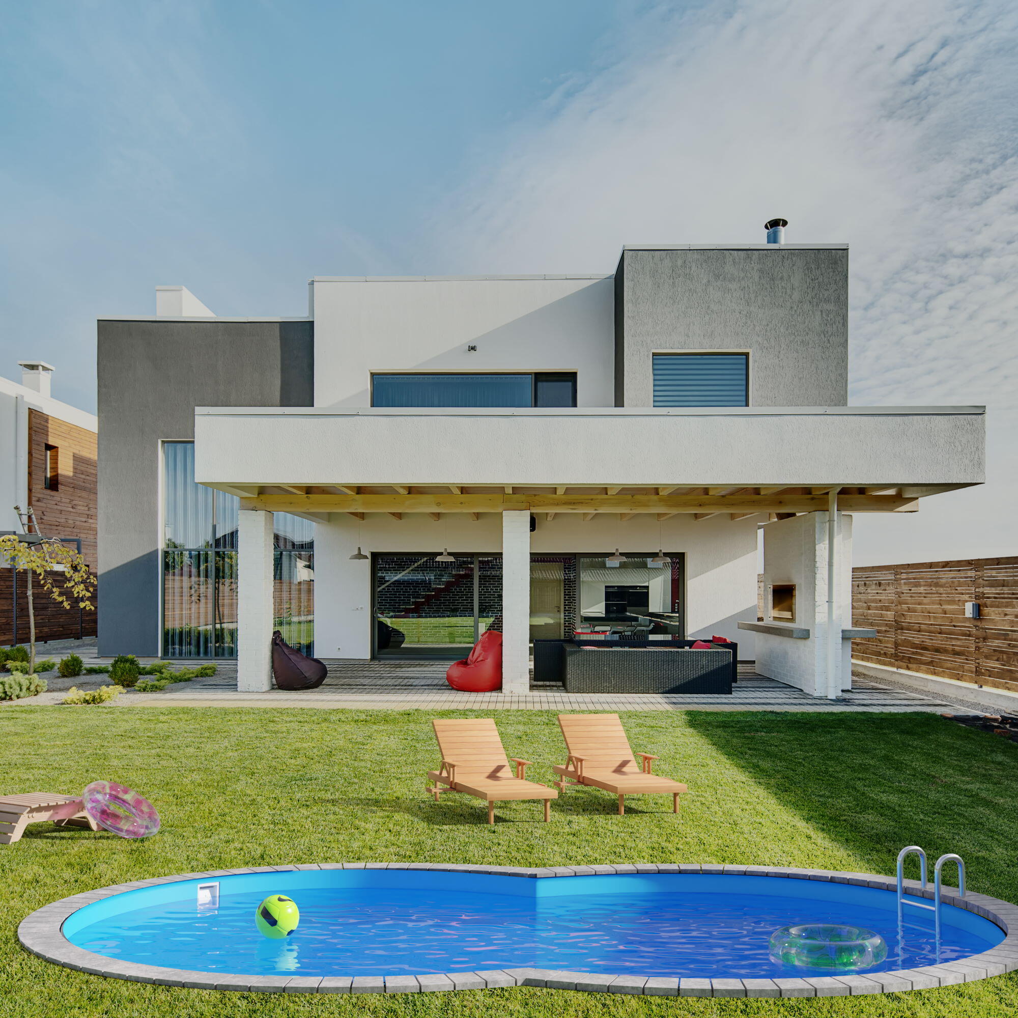 Stahlwandpool achtform 650x420x120cm, Stahl 0,4mm anthrazit, Folie
0,4mm blau 6/7