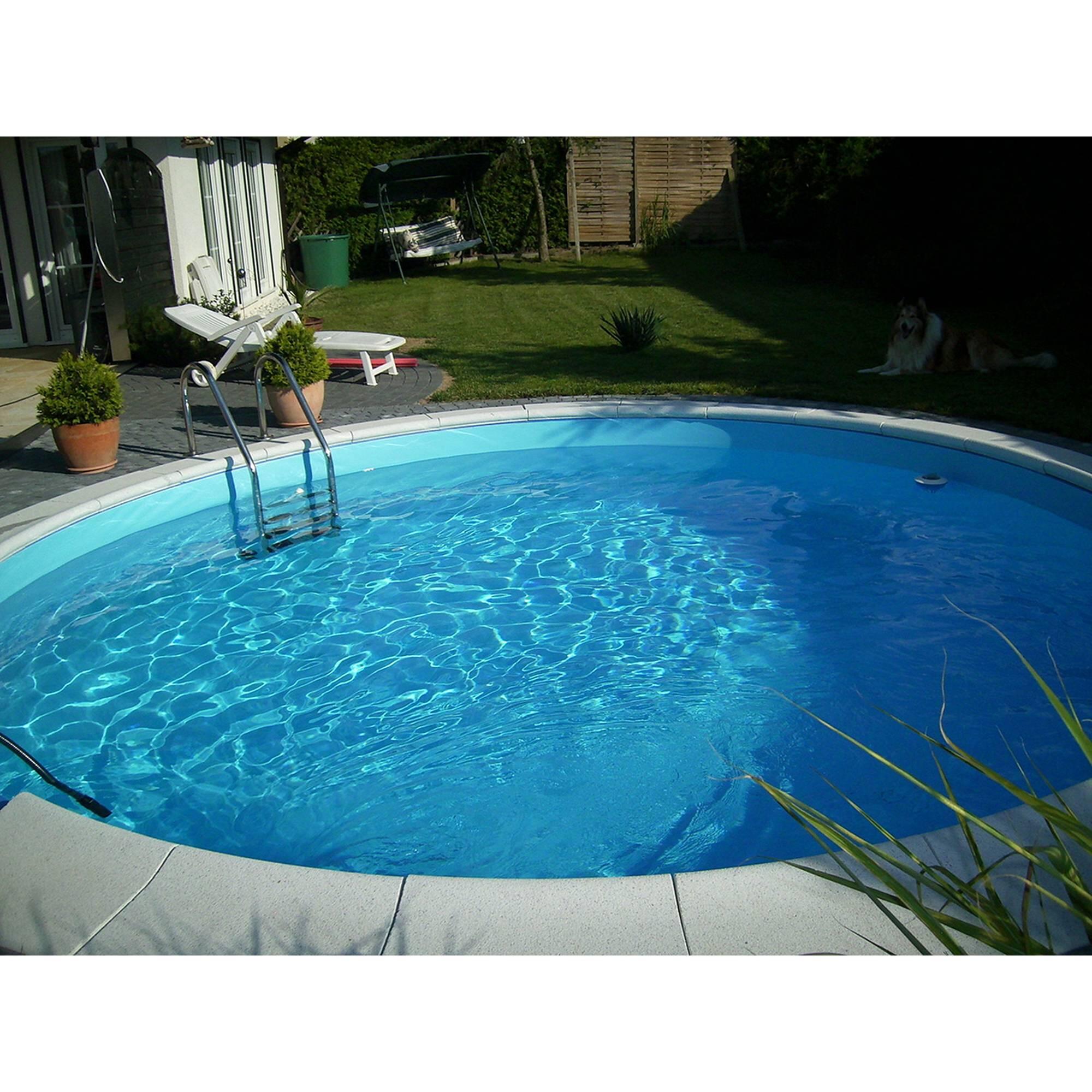 Stahlwandpool Set tief rund 350x120cm, Stahl 0,6mm weiß, Folie 0,6mm
blau 2/7