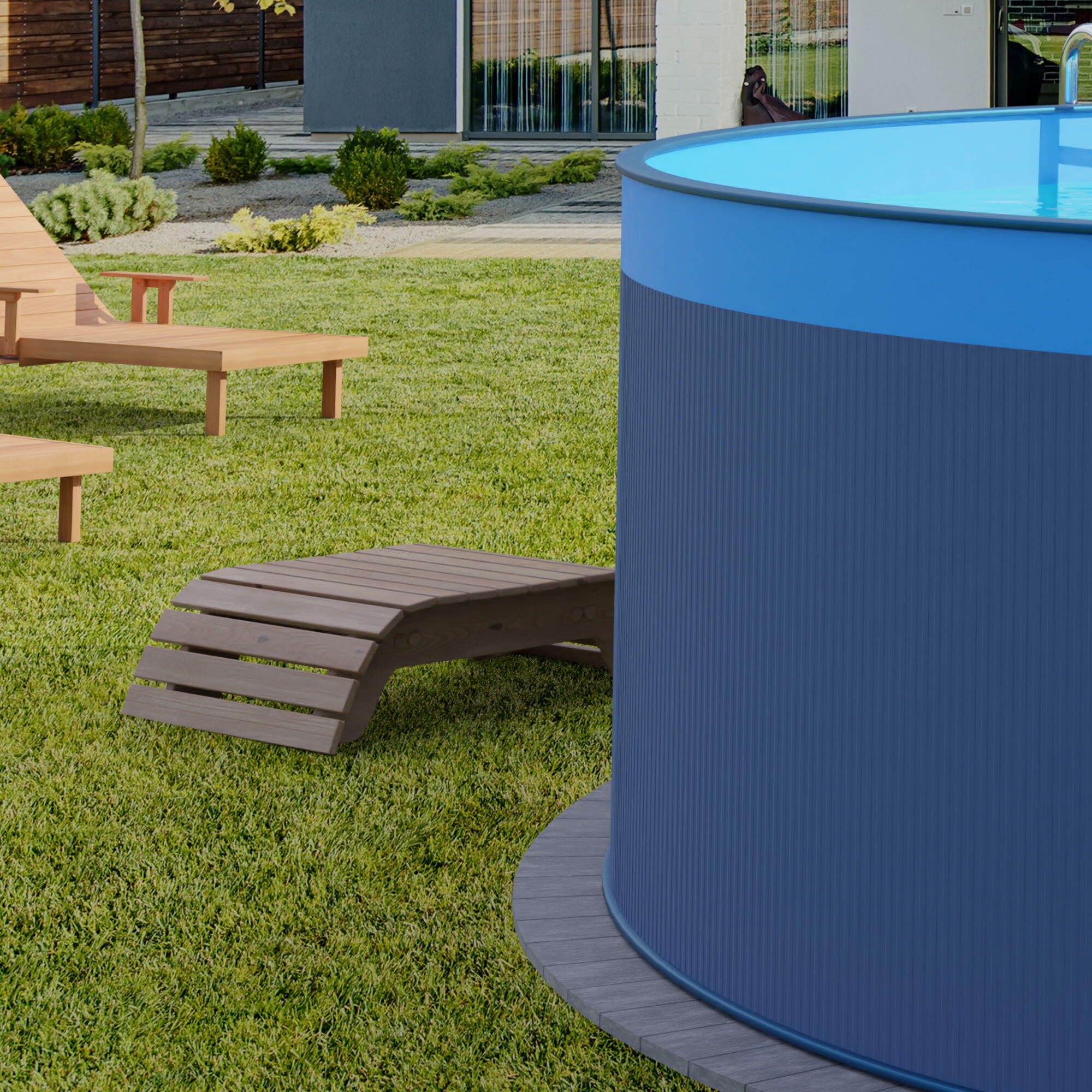 Stahlwandpool rund 450x90cm, Stahl 0,3mm anthrazit, Folie 0,2mm blau 4/7