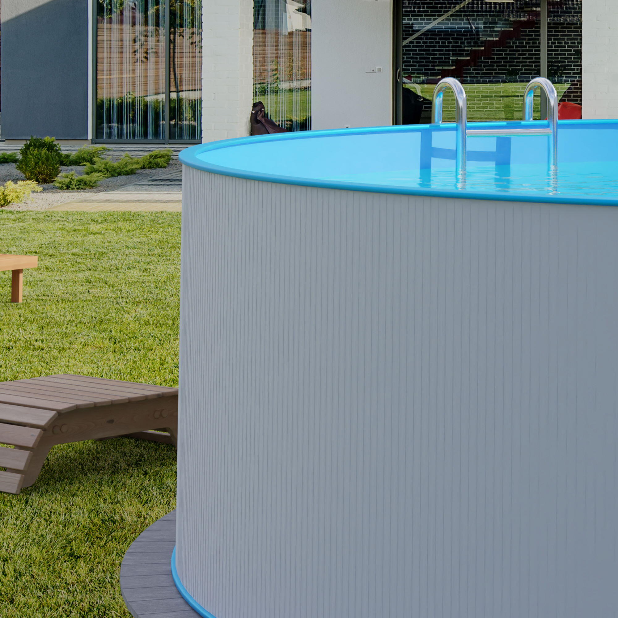 Stahlwandpool rund 500x120cm, Stahl 0,4mm weiß, Folie 0,4mm blau 3/7