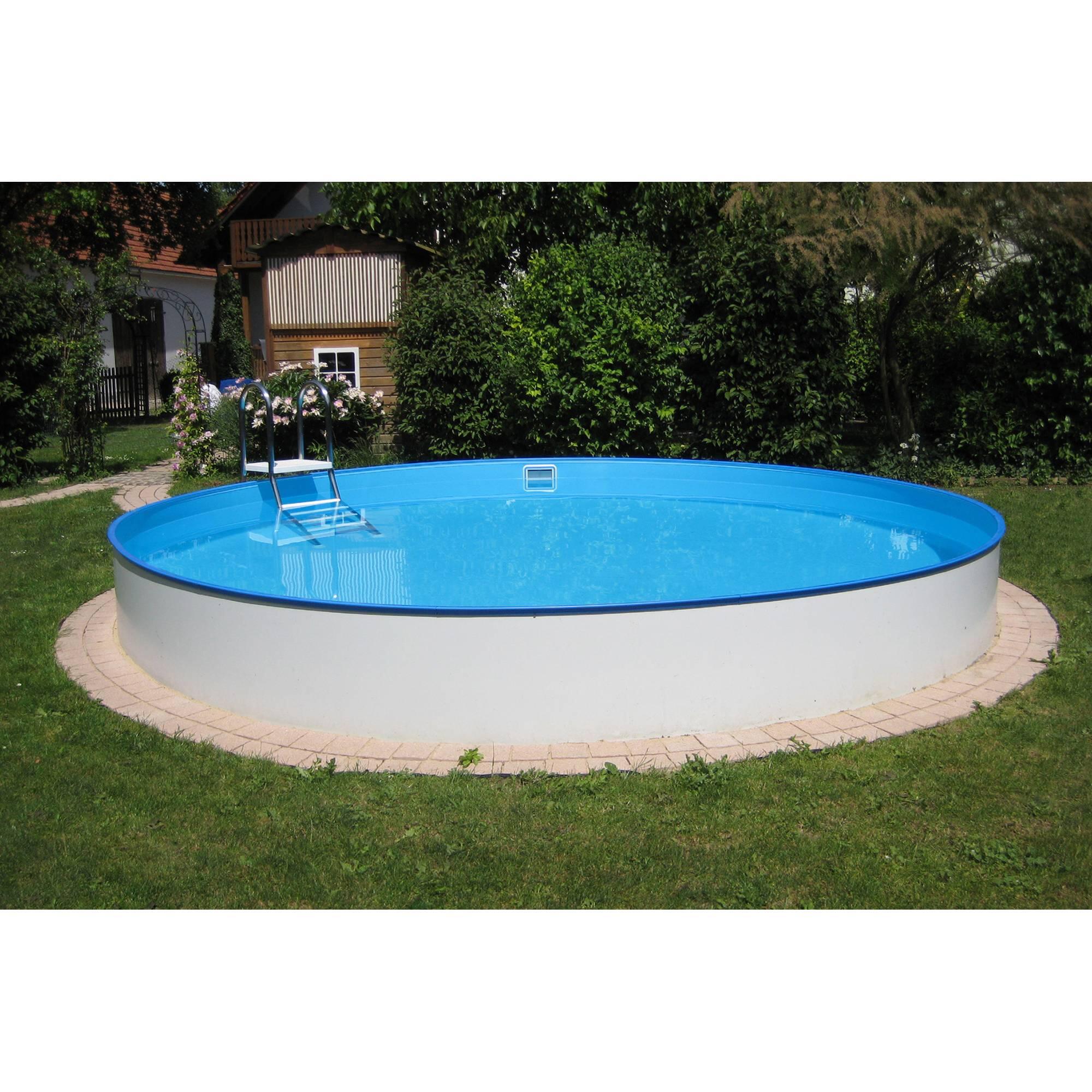 Stahlwandpool Set rund 600x120cm, Stahl 0,6mm weiß, Folie 0,6mm blau 2/7