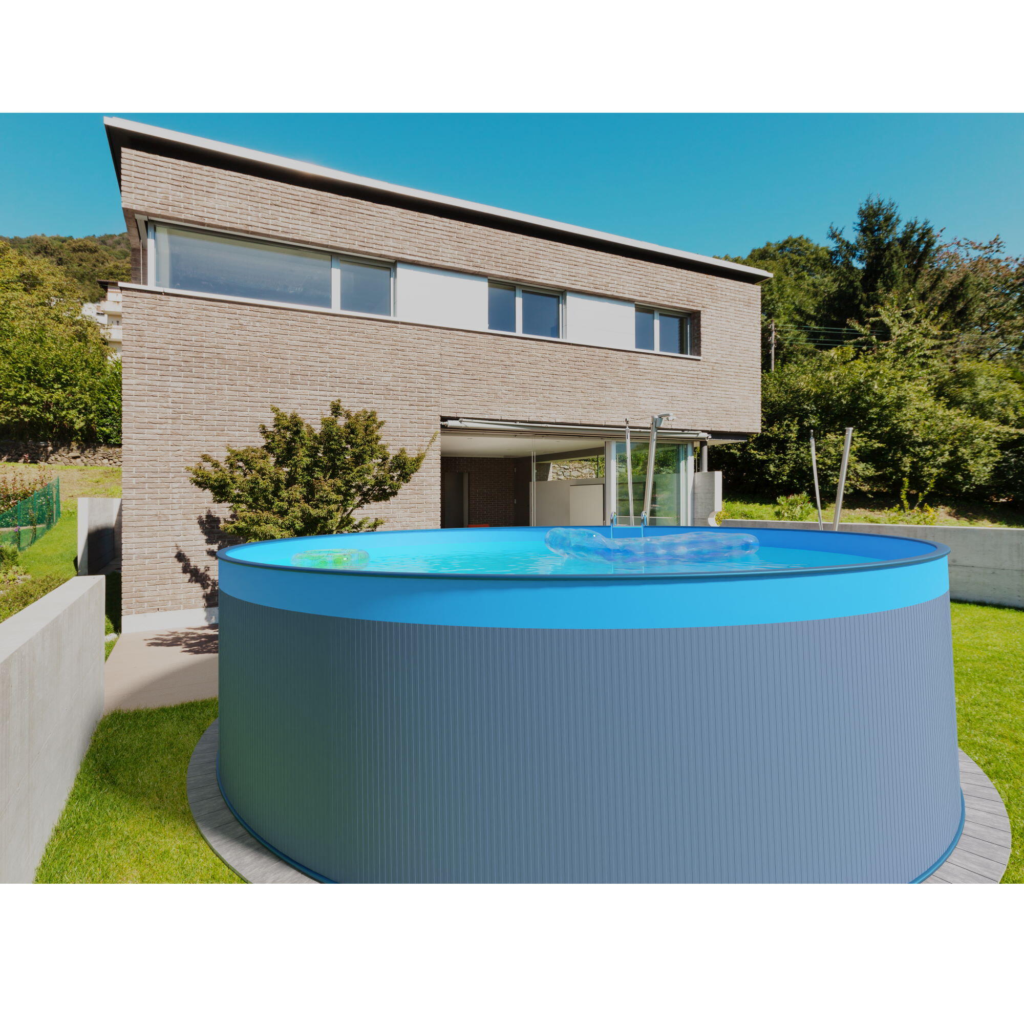 Stahlwandpool Set rund 450x120cm, Stahl 0,4mm anthrazit, Folie 0,3mm
blau 2/7