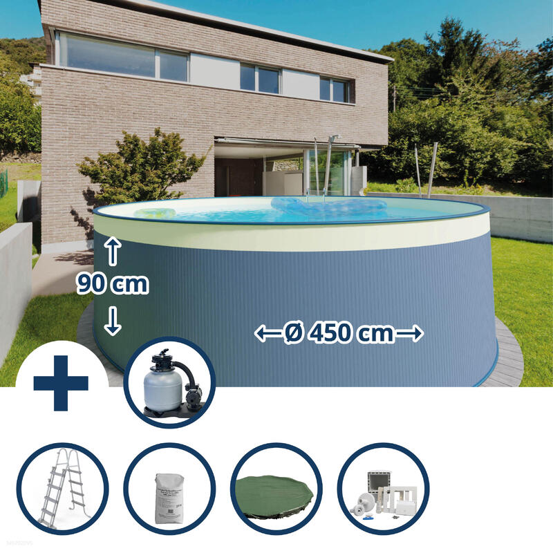 Stahlwandpool Set rund 450x90cm, Stahl 0,3mm anthrazit, Folie 0,2mm
sand