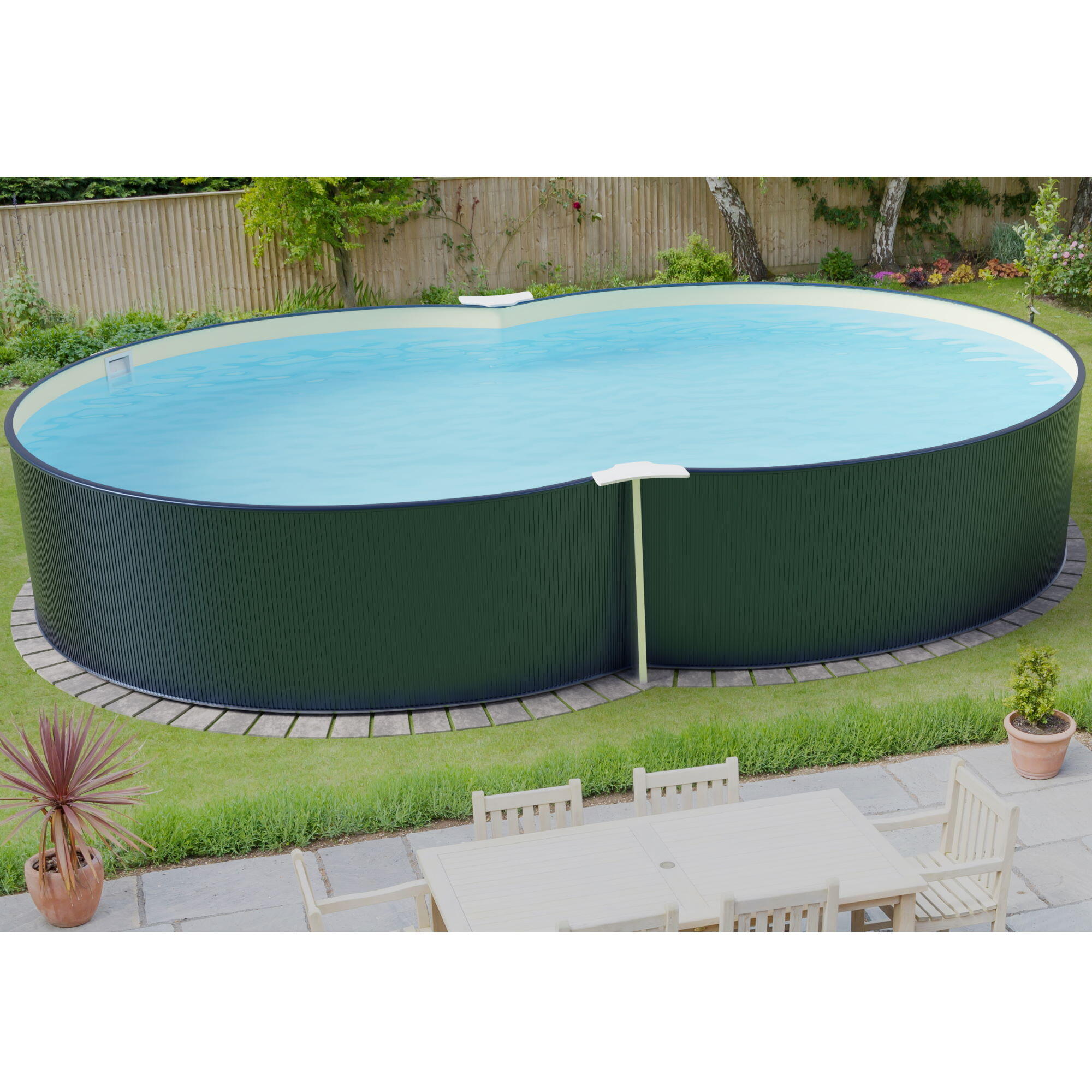 Stahlwandpool achtform 650x420x120cm, Stahl 0,4mm anthrazit, Folie
0,4mm sand 7/7