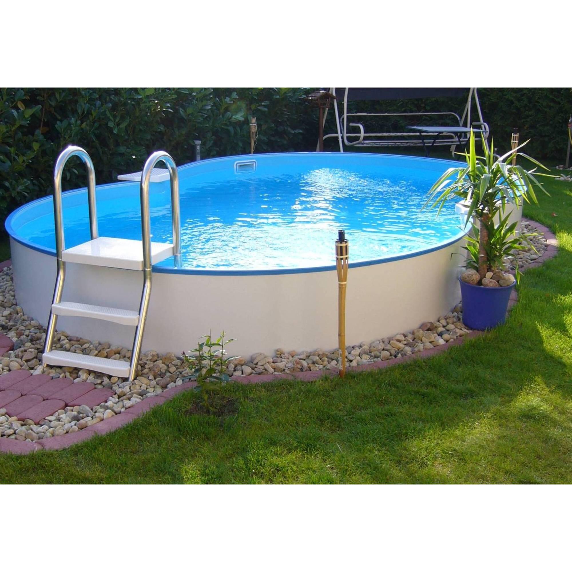 Stahlwandpool Set achtform 525x320x150cm, Stahl 0,8mm weiß, Folie
0,6mm bl. 2/7