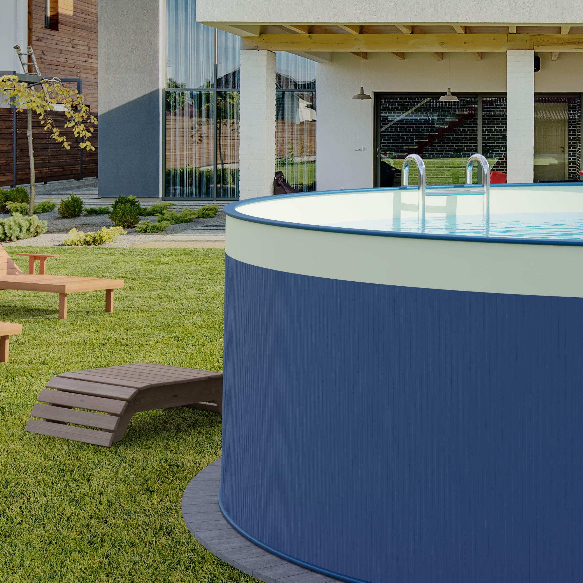 Stahlwandpool rund 450x90cm, Stahl 0,3mm anthrazit, Folie 0,2mm sand 3/7