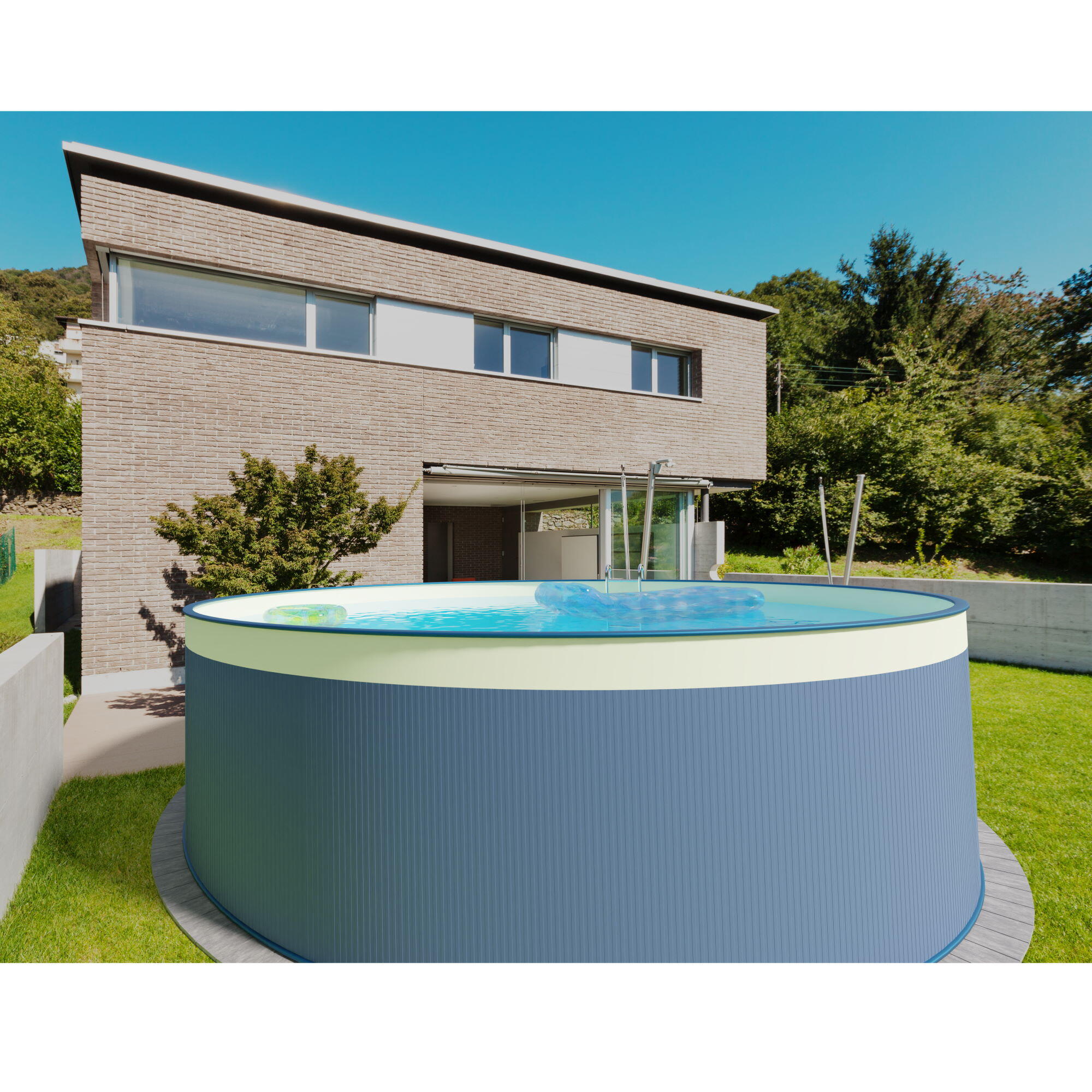 Stahlwandpool rund 450x90cm, Stahl 0,3mm anthrazit, Folie 0,2mm sand 2/7