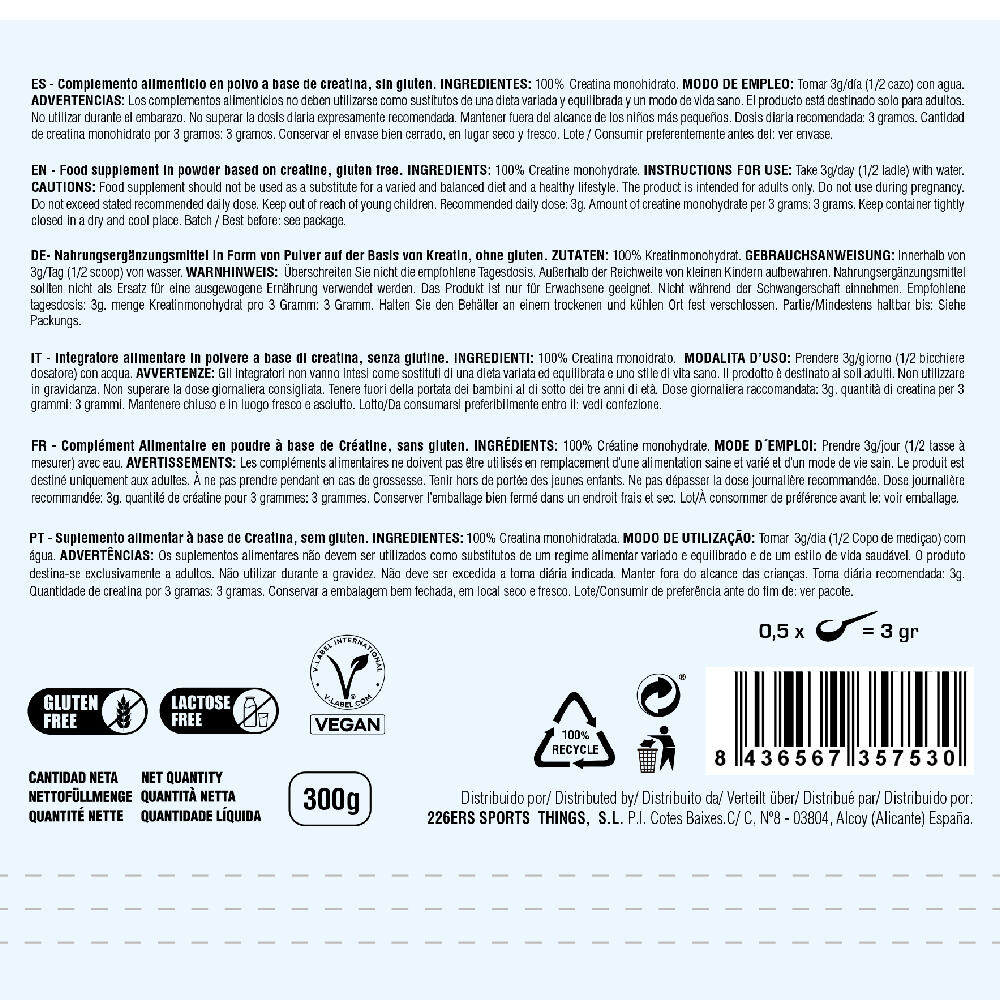 CREATINA - 100% Monohidrato - En polvo - 300g  Sabor 3/3