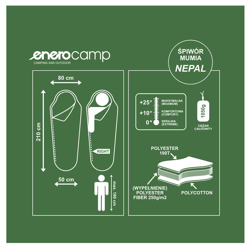 Śpiwór turystyczny Enero Camp Nepal 210X80/50cm mumia