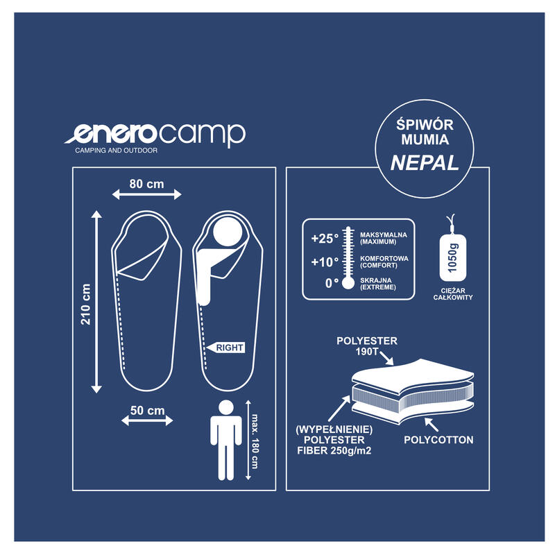 Śpiwór kempingowy Enero Camp Nepal 210X80x50cm mumia
