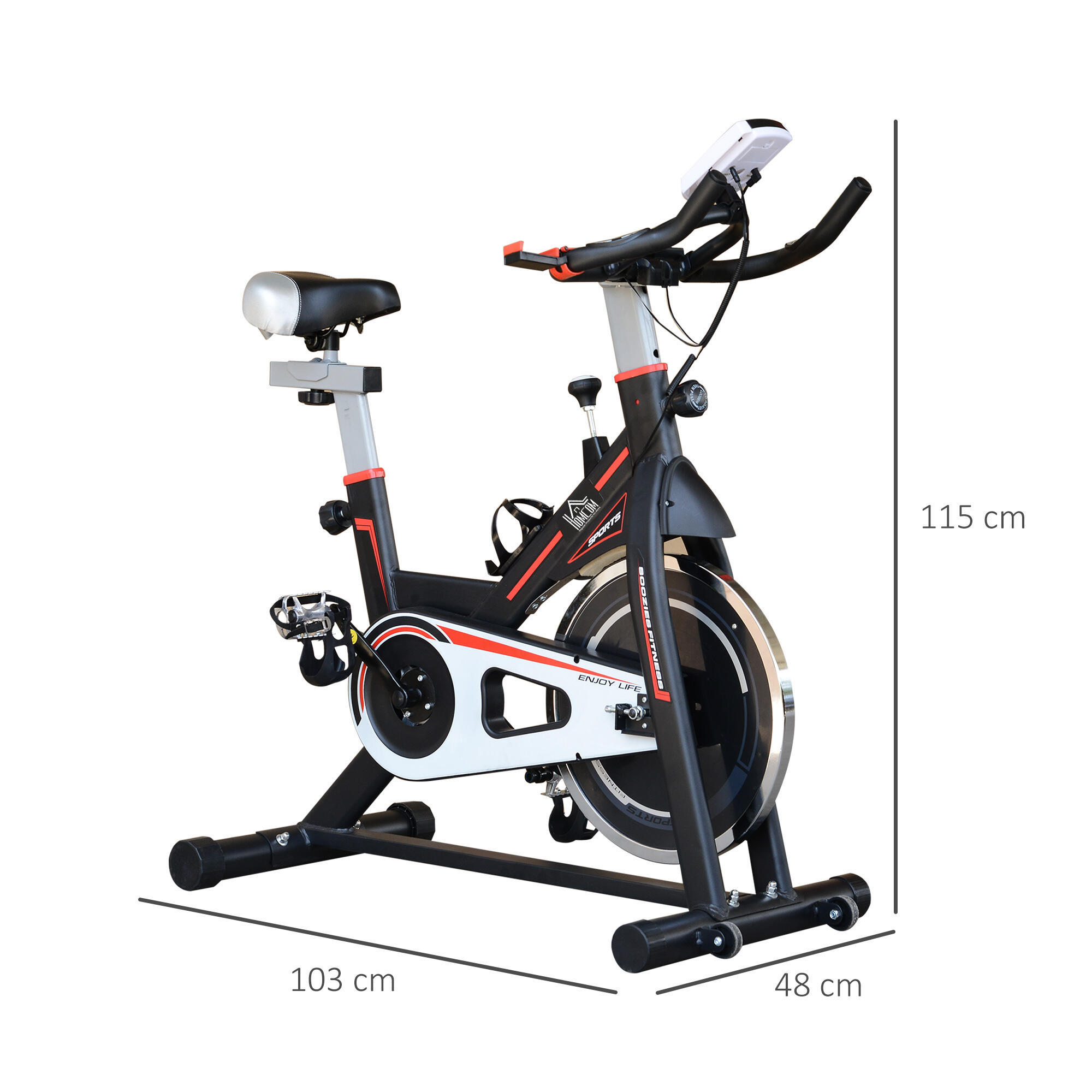 Bicicleta Estática HOMCOM 103x48x115 cm Negro 3/7