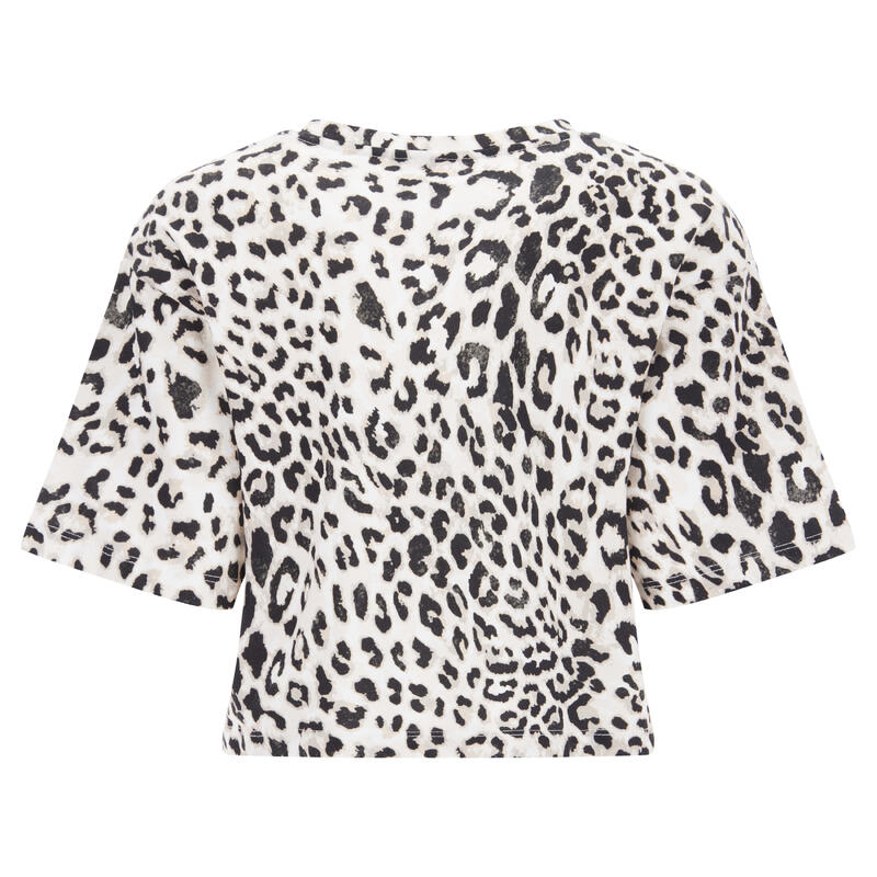 T-shirt cropped maniche a kimono e stampa leopardata all over