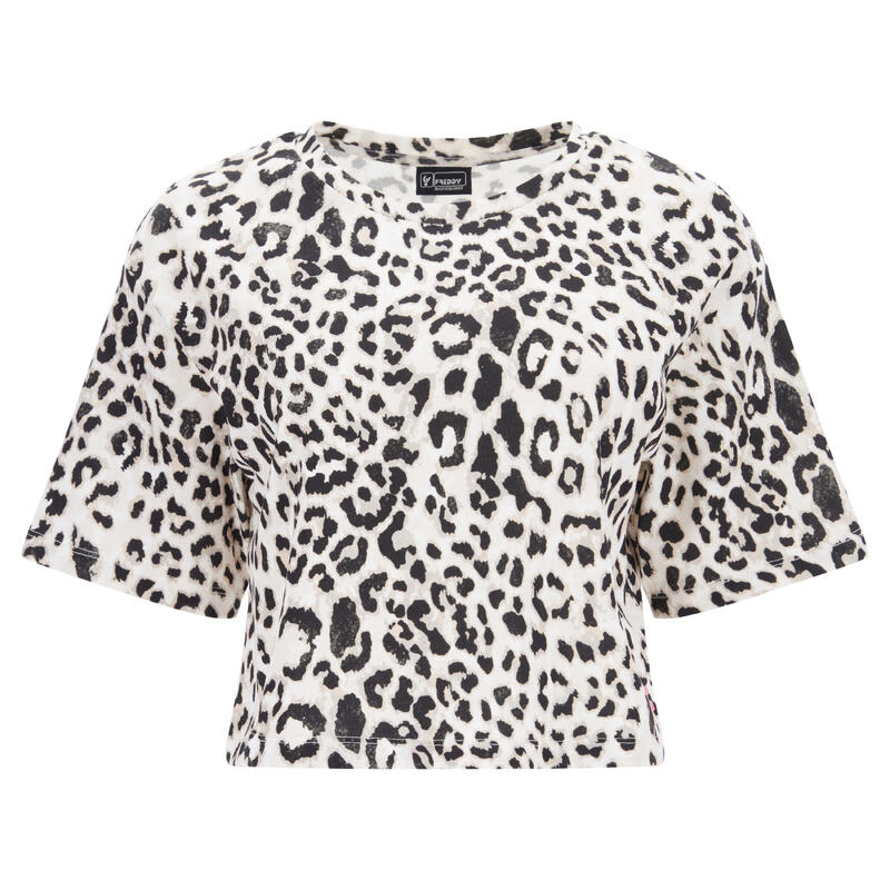 T-shirt court avec manches kimono et imprimé léopard