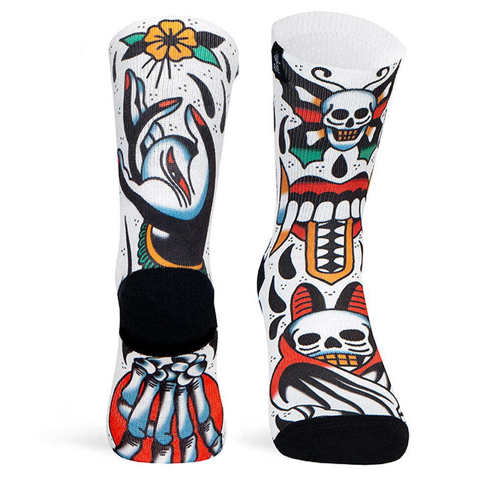 Pacific And Co - Chaussettes De Course Avec Tissu Coolmax Unisex Skull, Sublimé Multicolore - Chaussettes - Blanc|multicolore|rouge - Sm - Decathlon